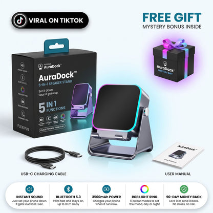 Flexivous AuraDock™ - 5-in-1 Foldable Bluetooth Speaker & Phone Stand