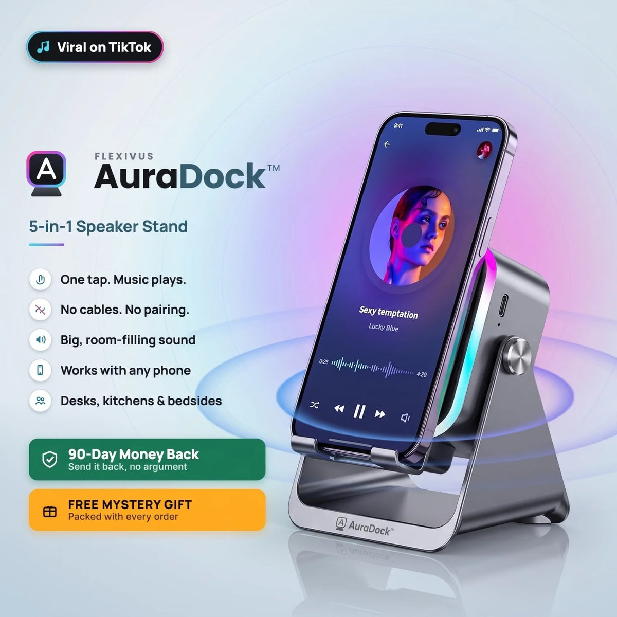Flexivous AuraDock™ - 5-in-1 Foldable Bluetooth Speaker & Phone Stand